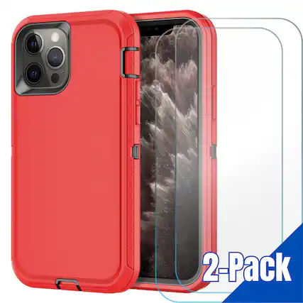 Front. Entronix - Entronix Heavy Duty Bundle for iPhone 12/12 Pro - Case and 2 Screen Protectors - Red.