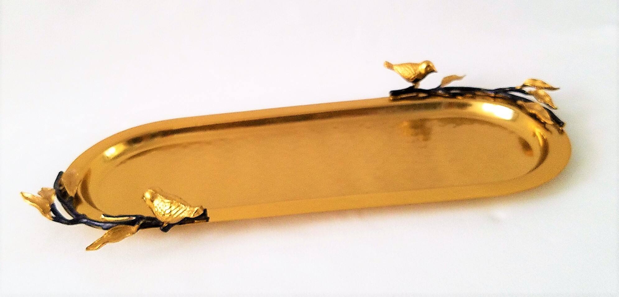 Front. Jiallo - Songbird oblong dish - 15 x 6" - Gold.