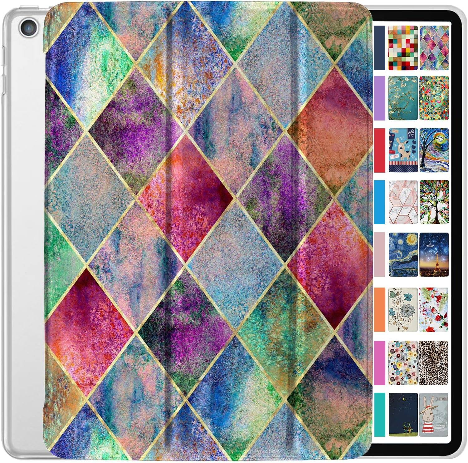 Front. DuraSafe Cases - iPad 6th Gen 9.7 inch 2018 Trifold PC Smart Case A1893 A1954 MRJN2 MR7G2 MR7F2 MRM52 MR702 MR6V2 MR6Y2 MRJP2 MR7K2 MR7J2 - Diamond Grid.
