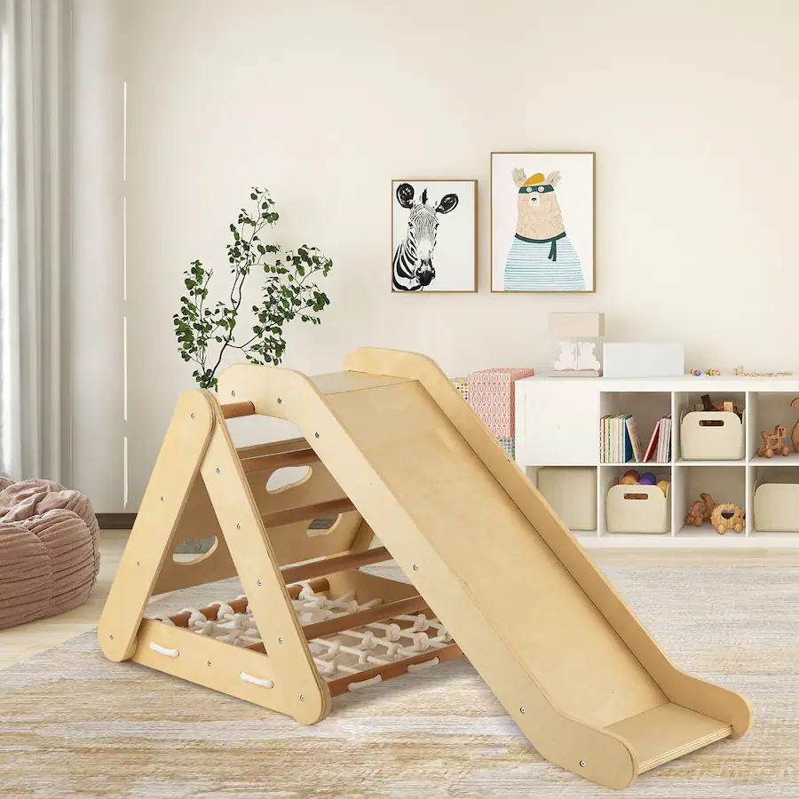 Gymax 4 in 1 Wooden Climbing Triangle Set Triangle Climber w/ Ramp ...