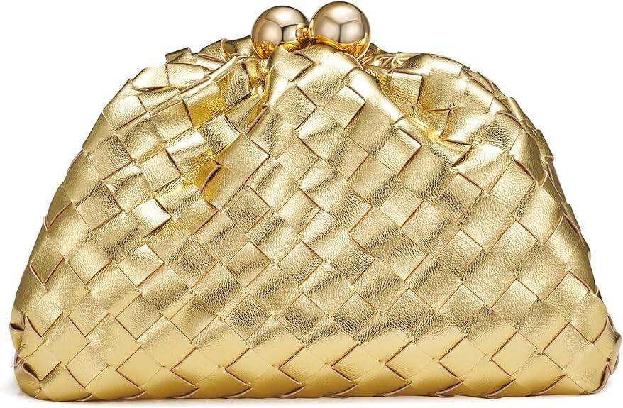 Front. Vulpecula Spade - Dressy Woven Clutch Purses for Women Evening Wedding Formal Occasion - Gold.