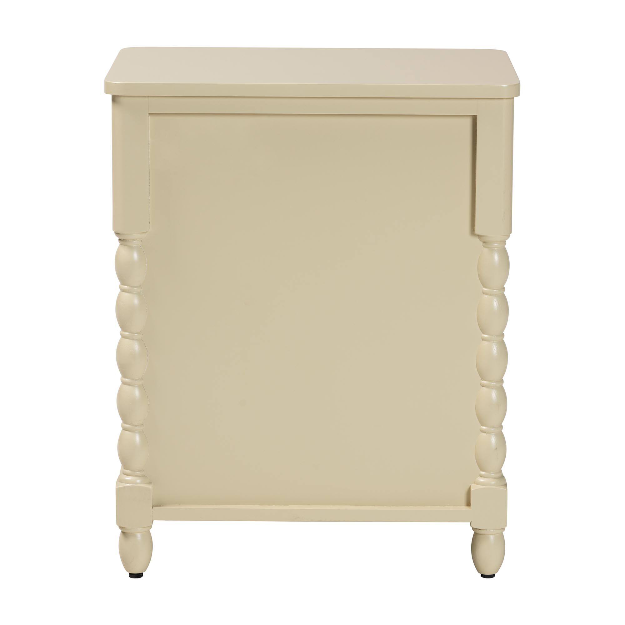 Alt View 1. bali & pari - Kyla Nightstand with Spindle Legs - 3-Drawer Bedside Table with Turned Detailing and Inset Paneling - Beige.
