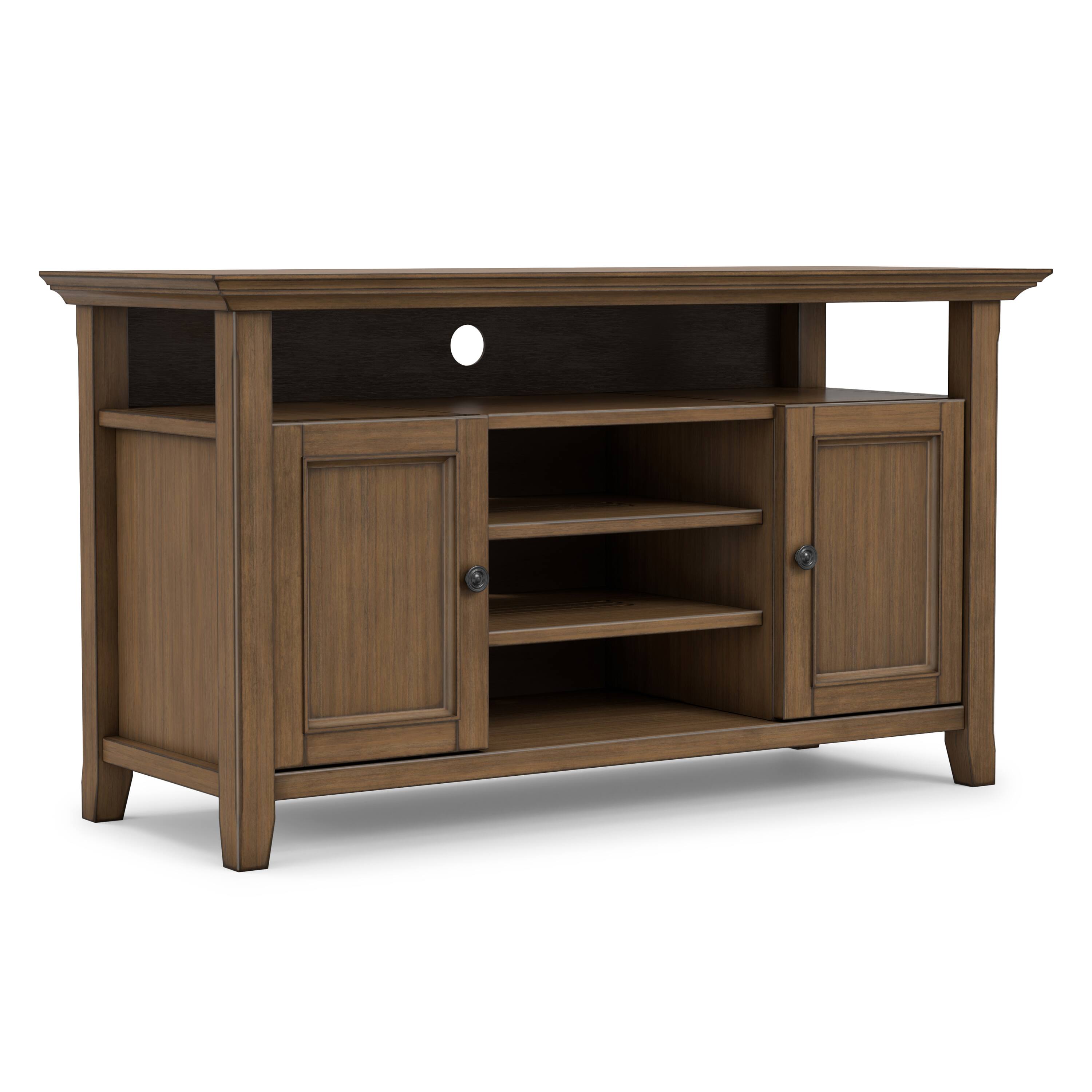 Front. Simpli Home - Amherst Wide Transitional TV Media Stand for Most TVs up to 60" - Rustic Natural Aged Brown.