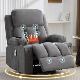Anysun - Swivel Rocker Recliner with Heat & Massage - Side Pocket, USB Port & 2 Cup Holders for Living Room - Gray