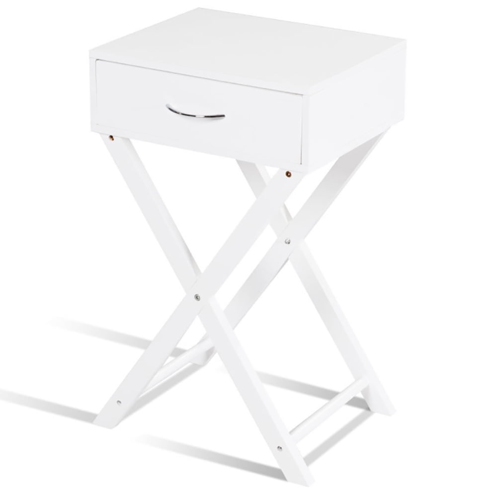Angle. Kadyn - Design Sofa Side Table with X-Shape Drawer for Living Room Bedroom-White, Space-Saving End Table, Durable MDF - White.