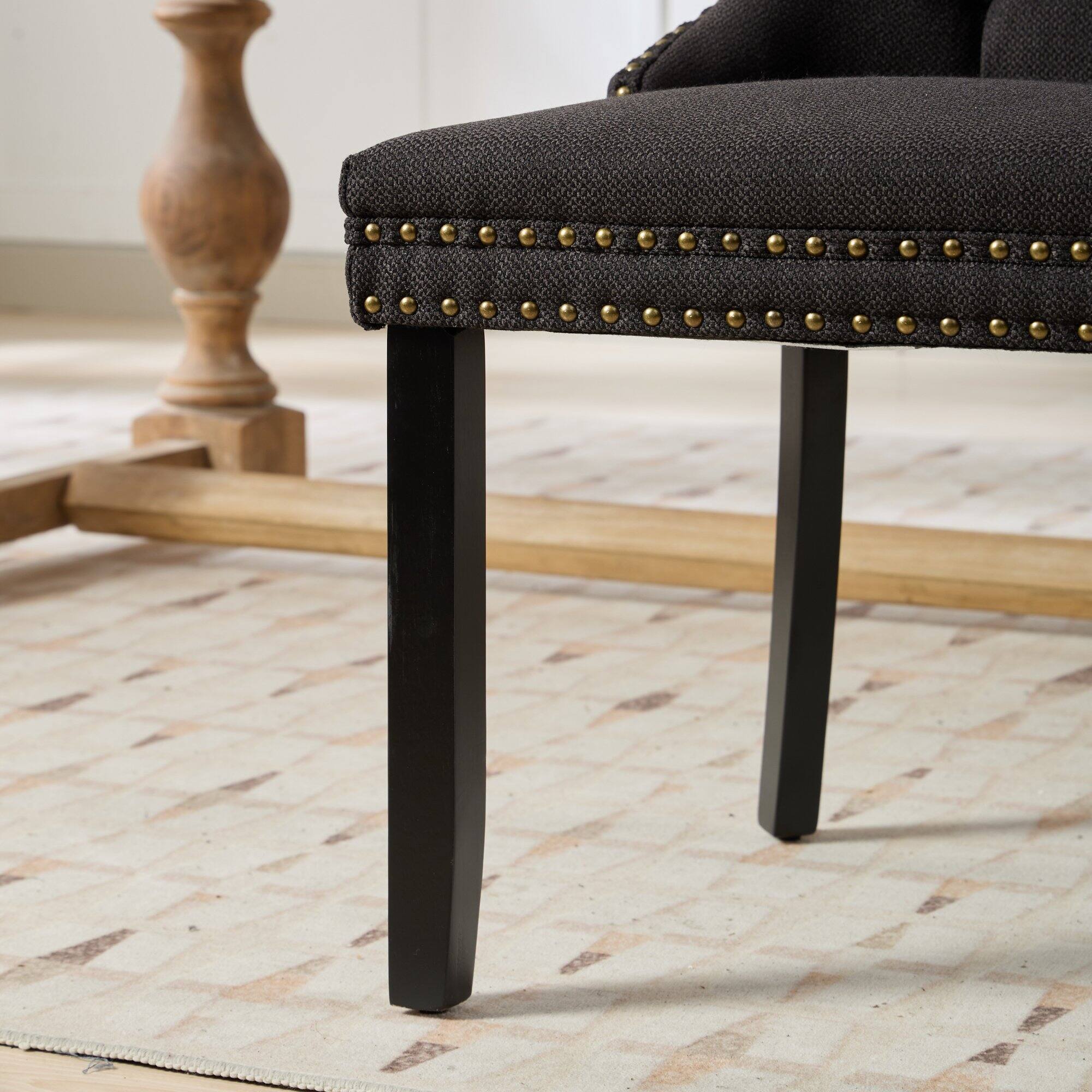 Alt View 8. Tiramisubest - High-end Tufted Solid Wood Contemporary Flax Upholstered Linen Dining Chair with Wood Legs Nailhead,SET OF 2,Black - Black.