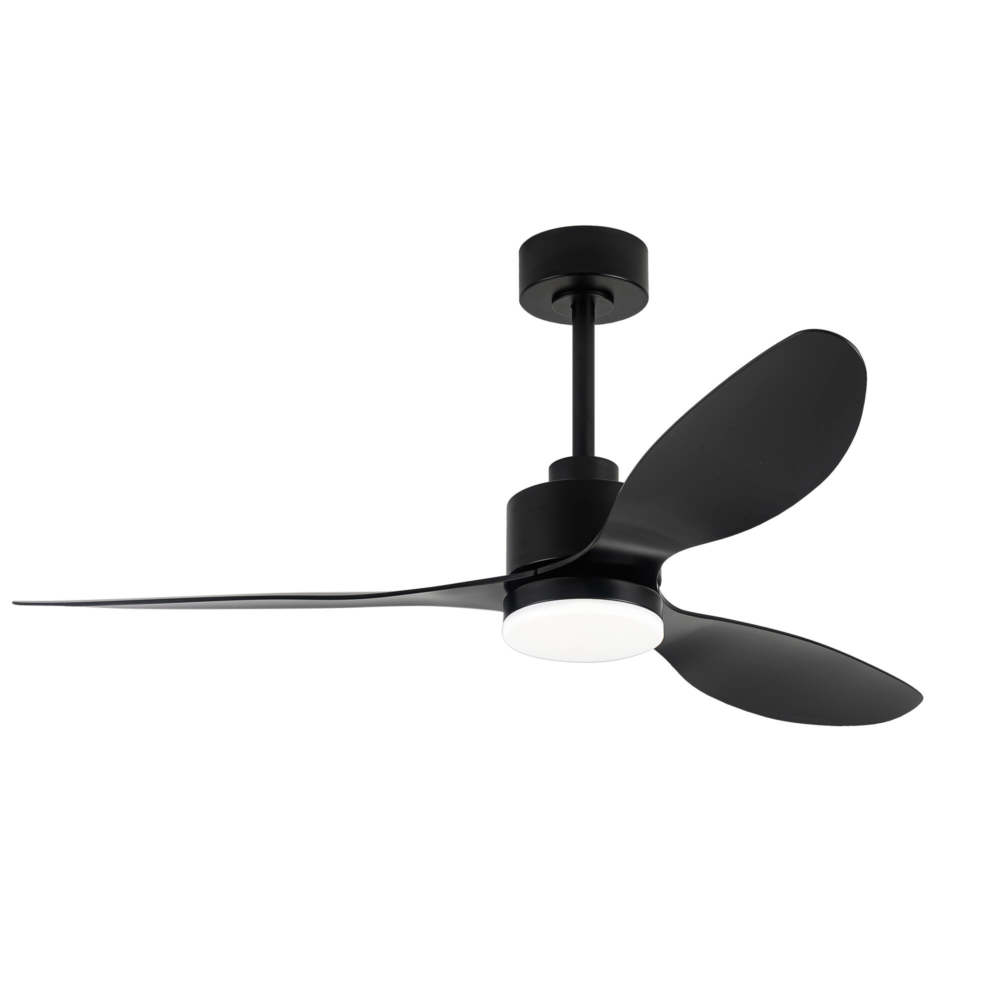 Angle. Breezary - 52" Indoor Ceiling Fan, 3 ABS Blades, 6-Speed DC Motor, Remote Control, Memory/Timer, 3-Color LED Light, 5"/10" Downrods - Matte Black.
