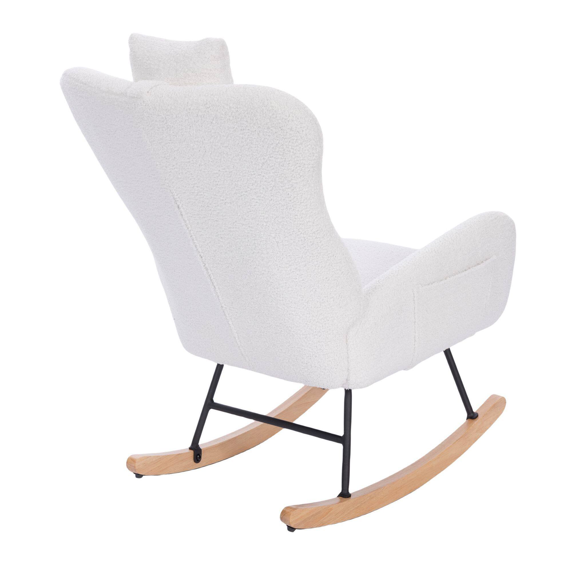 Back. GOODSILO - Plush Upholstered Nursery Rocking Chair with High Backrest for Living Room and Bedroom - White.