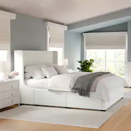 Martha Stewart - Wingback Platform Storage Bed with 4 Side Storage Drawers - Off-White