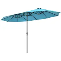 Costway - 15FT Patio Double-Sided Umbrella Crank Outdoor Garden Market Sun Shade - Turquoise - Front_Zoom