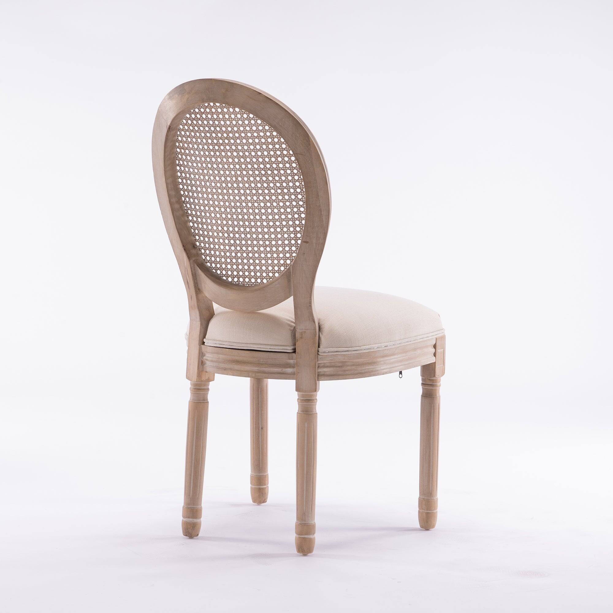 Alt View 3. Boyel Living - Cream French Style Solid Wood Frame Linen Fabric Rattan Back Dining Chair Set of 2 - Beige.