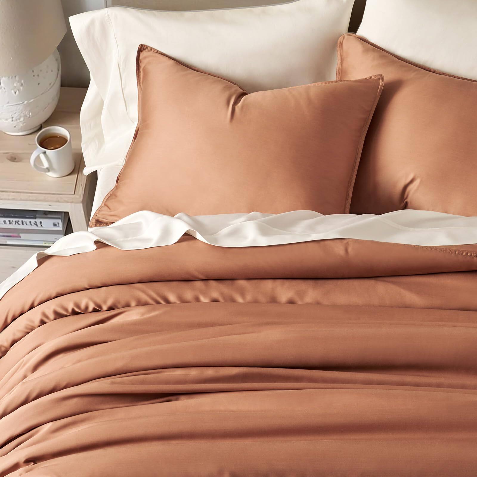 Back. Earthley Blooms - Evergrace Tencel Lyocell Duvet Cover Set 3 Piece Eucalyptus Fiber From Austria Luxury Silky Soft Comforter - Terracotta Clay-King (108" x 92").