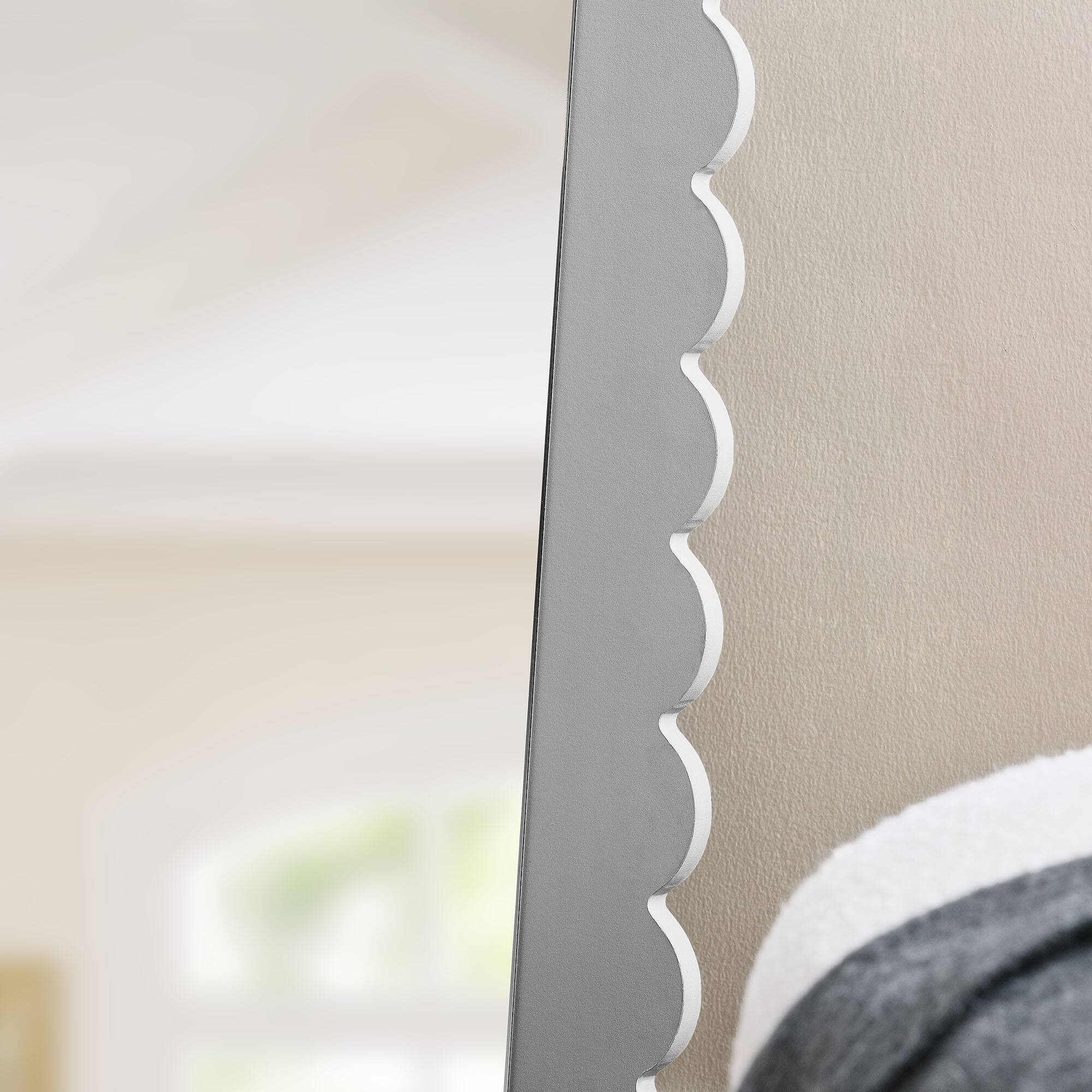 Alt View 2. Modway - Emmeline Scalloped Rectangle Floor Mirror by Modway - Light Gray.