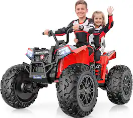 ANPABO - 24V XXXL Kids ATV 4 Wheeler Ages 5-14,Shock Absorber, Removable Battery, Bluetooth, 2 Seater Ride On Toy - Red