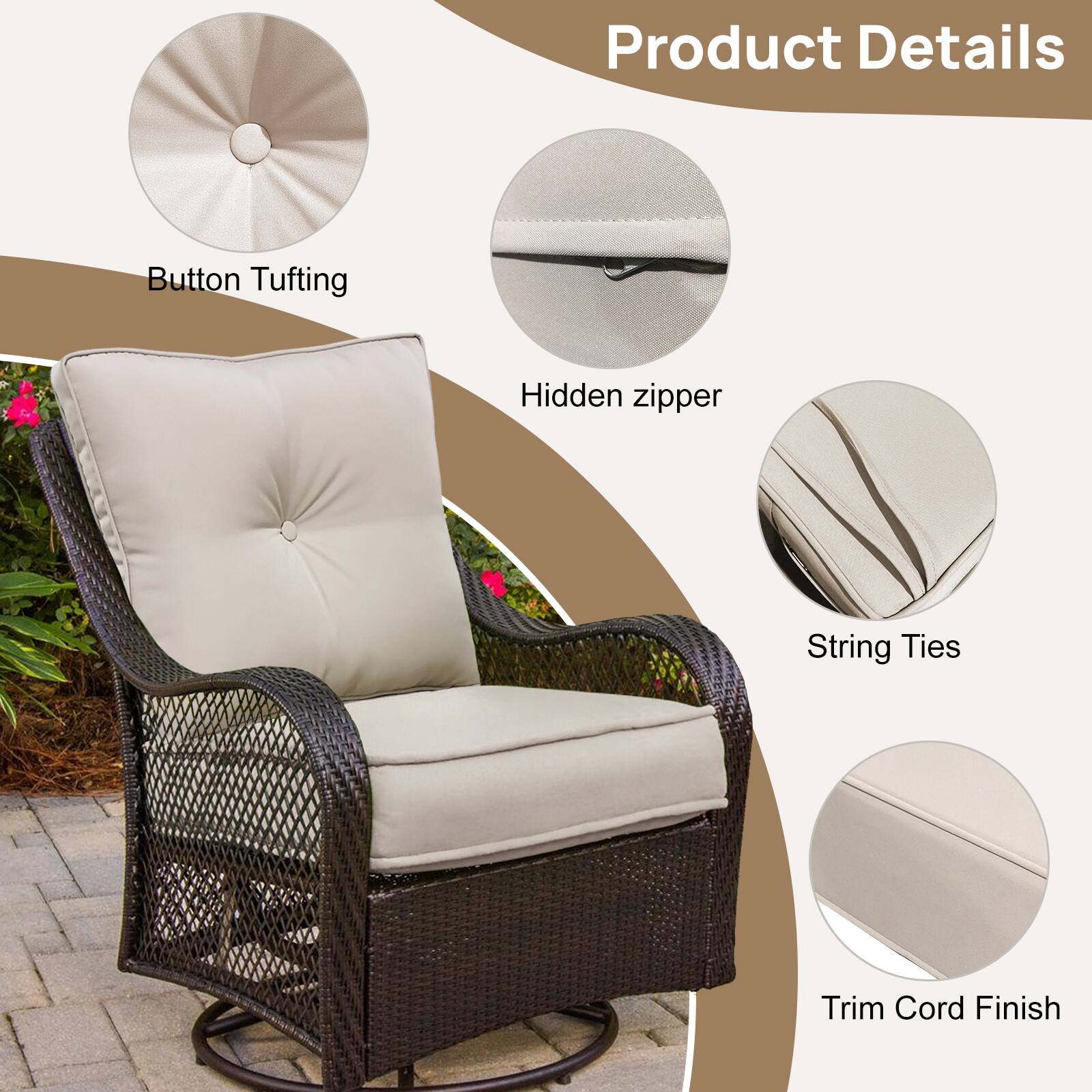 Product Details

- Button Tufting
- Hidden zipper
- String Ties
- Trim Cord Finish