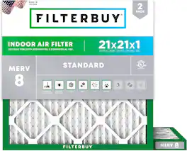 Filterbuy - 21x21x1 MERV 8 Dust & Allergy Defense, Electrostatic Pleated HVAC AC Furnace Air Filters Replacement (2-Pack) - Silver