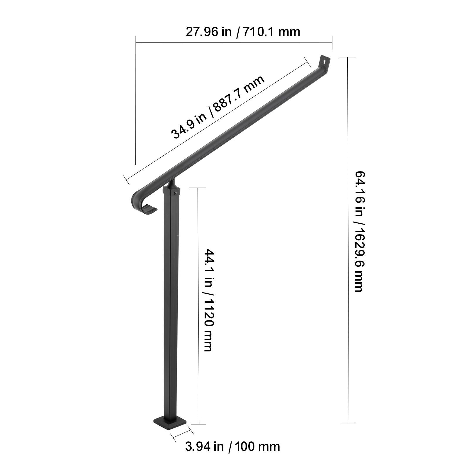 27.96 in / 710.1 mm, 34.9 in / 887.7 mm, 64.16 in / 1629.6 mm, 44.1 in / 1120 mm, 3.94 in / 100 mm