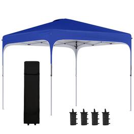 Outsunny - 10' x 10' Pop Up Canopy Tent with Wheeled Carry Bag and 4 Sand Bags, Instant Sun Shelter, Tents for Parties - Blue