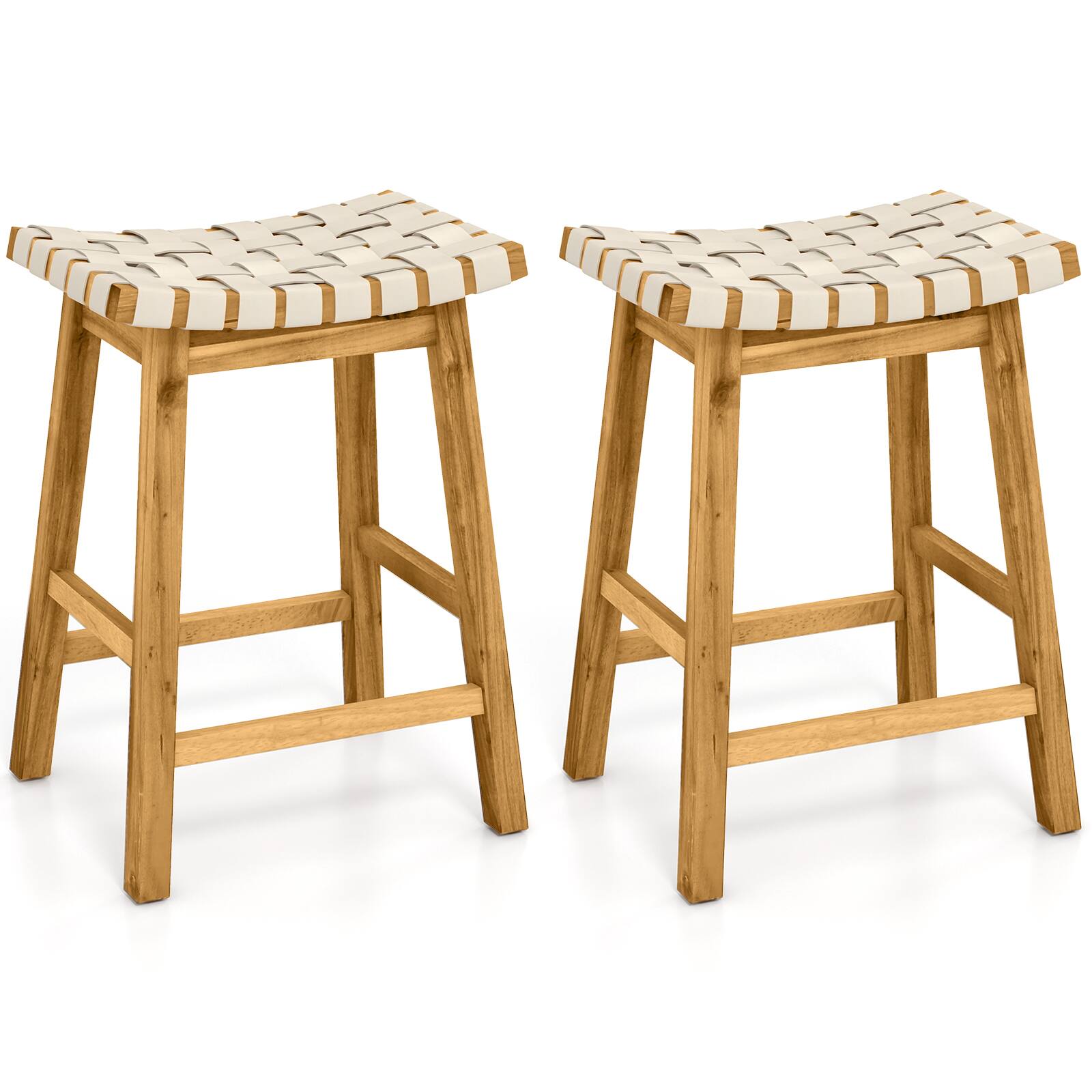 Alt View 4. Gymax - Gymax 4 PCS Woven Saddle Stools 25.5'' Faux PU Leather Counter Height Kitchen Stool - Beige.