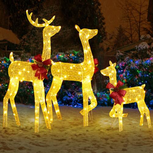 Alt View 9. Winado - 3PCS Christmas Reindeer Family 4FT Set 2D Weather Proof with Lights for Indoor Outdoor Garden Holiday Party Decoration - Golden.