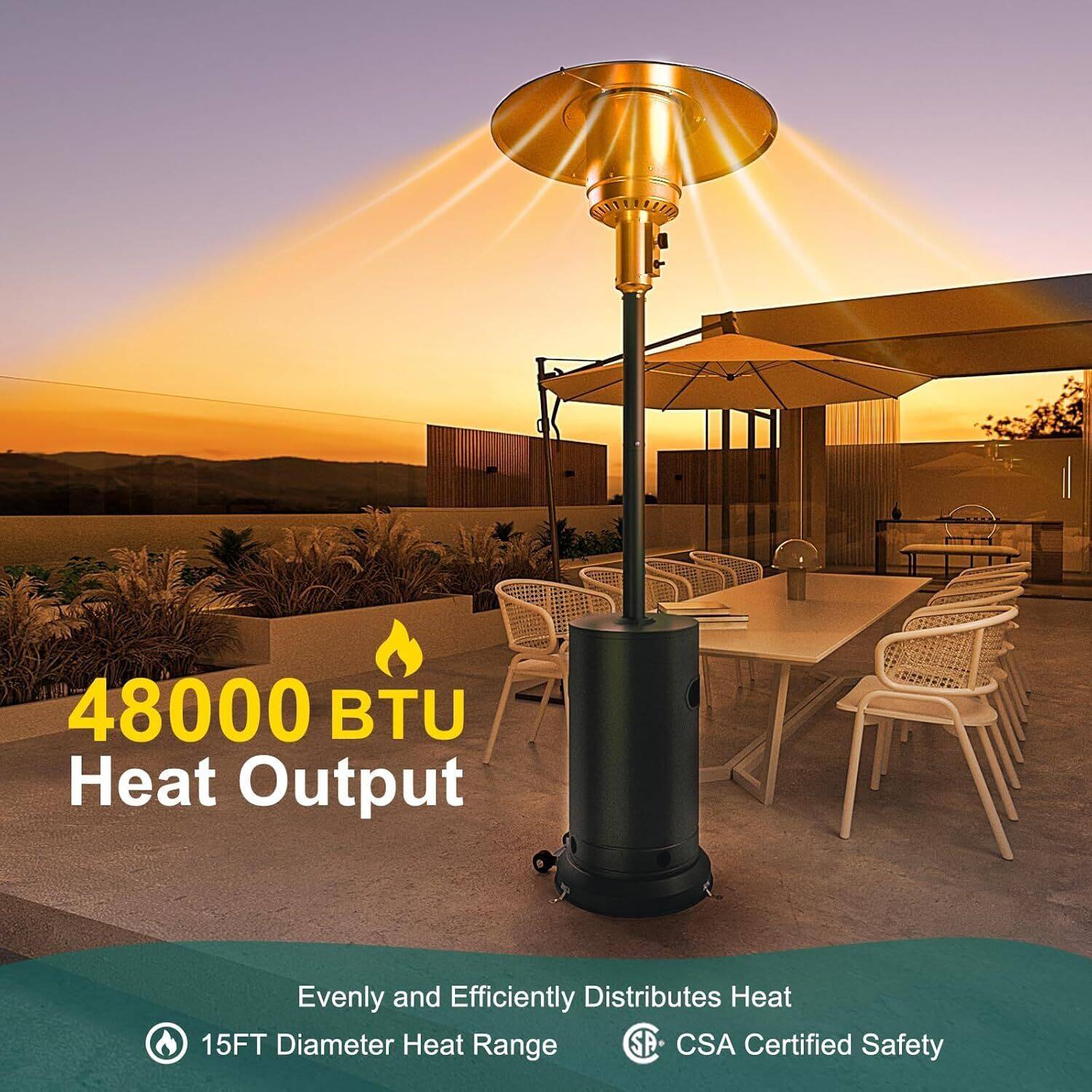 Left. Acekool - 48,000 BTU Stainless Steel Propane Outdoor Patio Heater for Garden, Deck, Bronze.