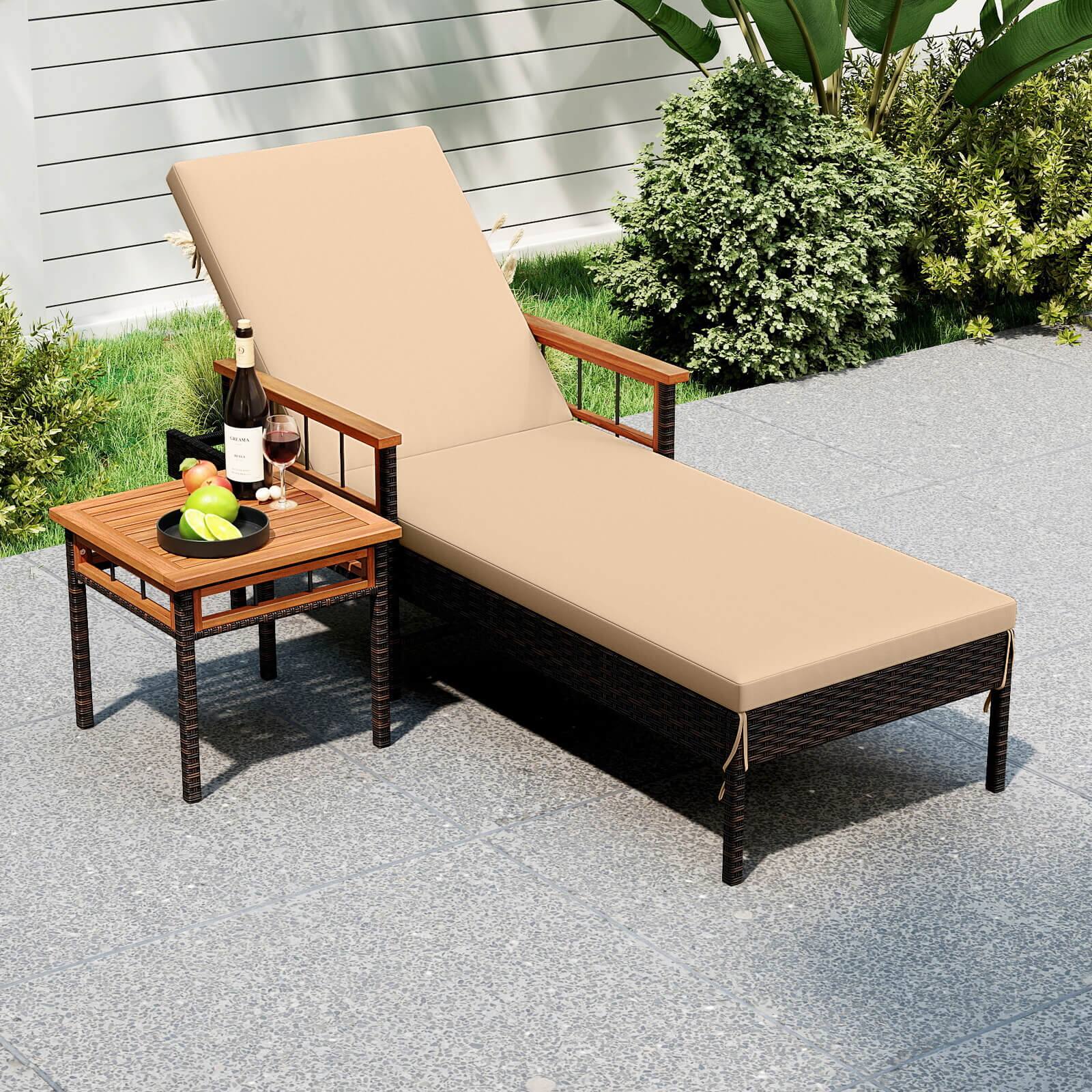 Alt View 1. Costway - Costway 2-Piece Patio Rattan Chaise Lounge with Side Table Outdoor Reclining Chair Set - Mix Brown,Beige.