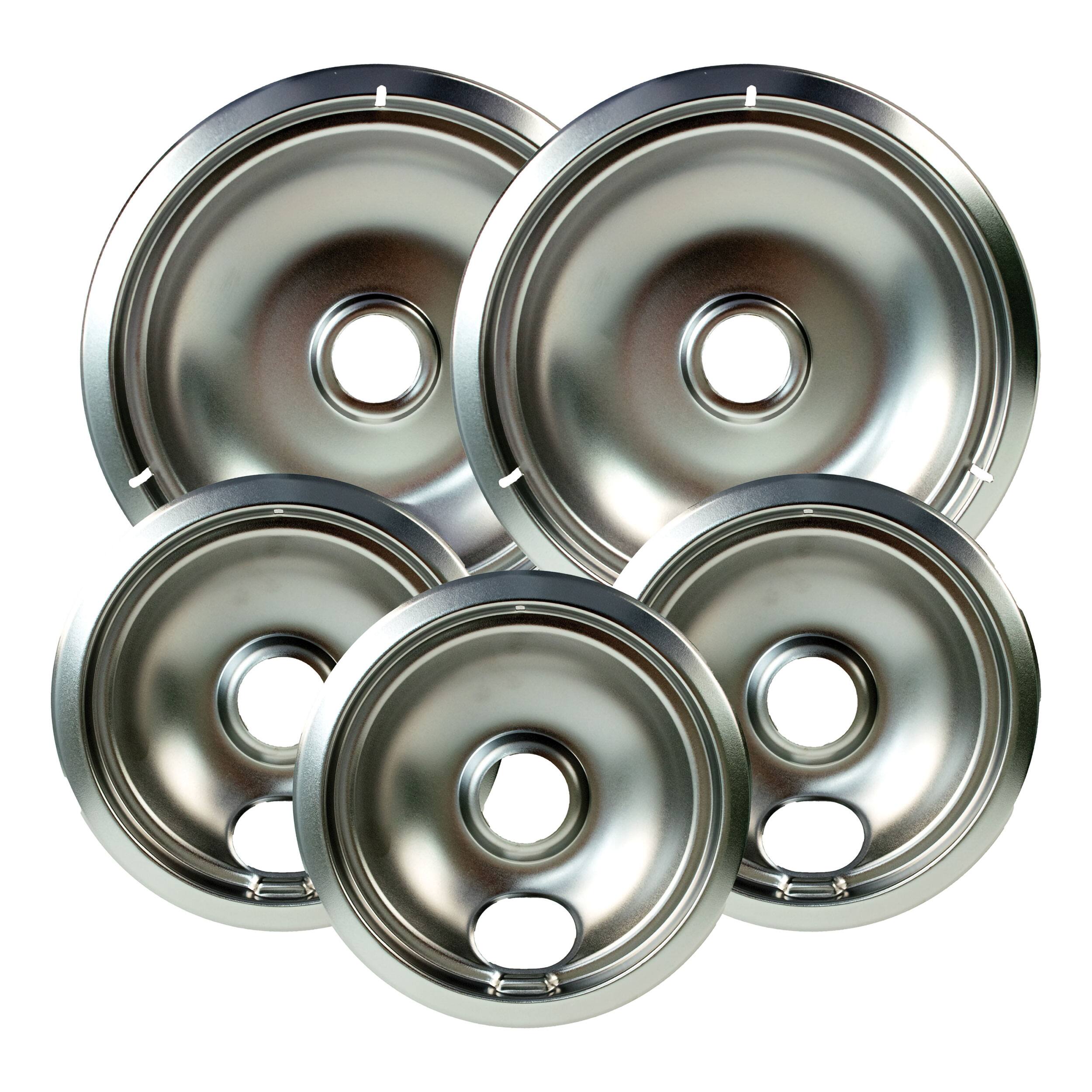 Alt View 1. Range Kleen - Range Kleen 20125AUniversal 5pk Economy Chrome Plated Drip Bowls, 2 Large and 3 Small.