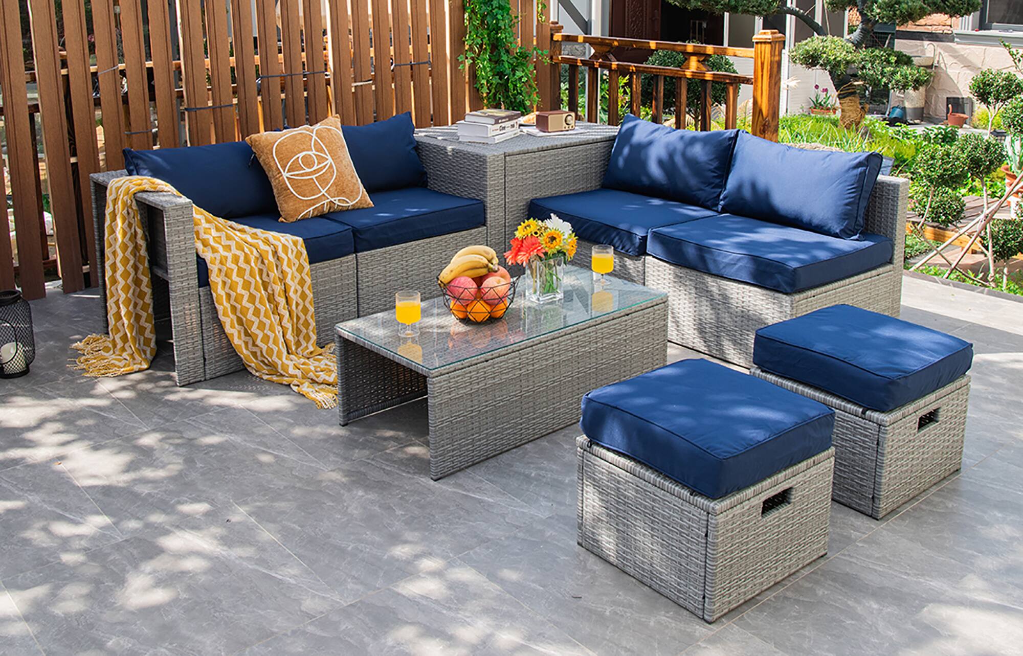 Alt View 1. Costway - Costway 8PCS Patio Rattan Furniture Set Storage Waterproof Cover Cushion - Gray,Navy.