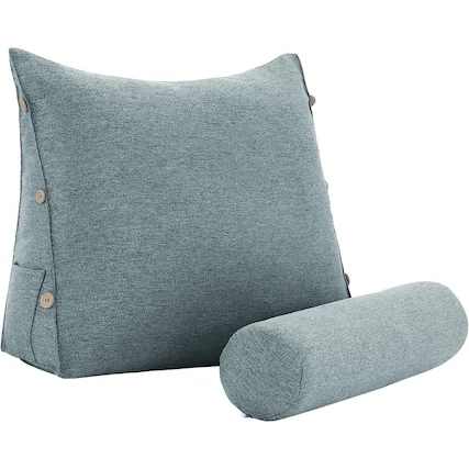 Front. wowmax - Reading Pillow for Adults - Lumbar Support Cushion for Bed & Sofa (Grey Polyester) - Grey.