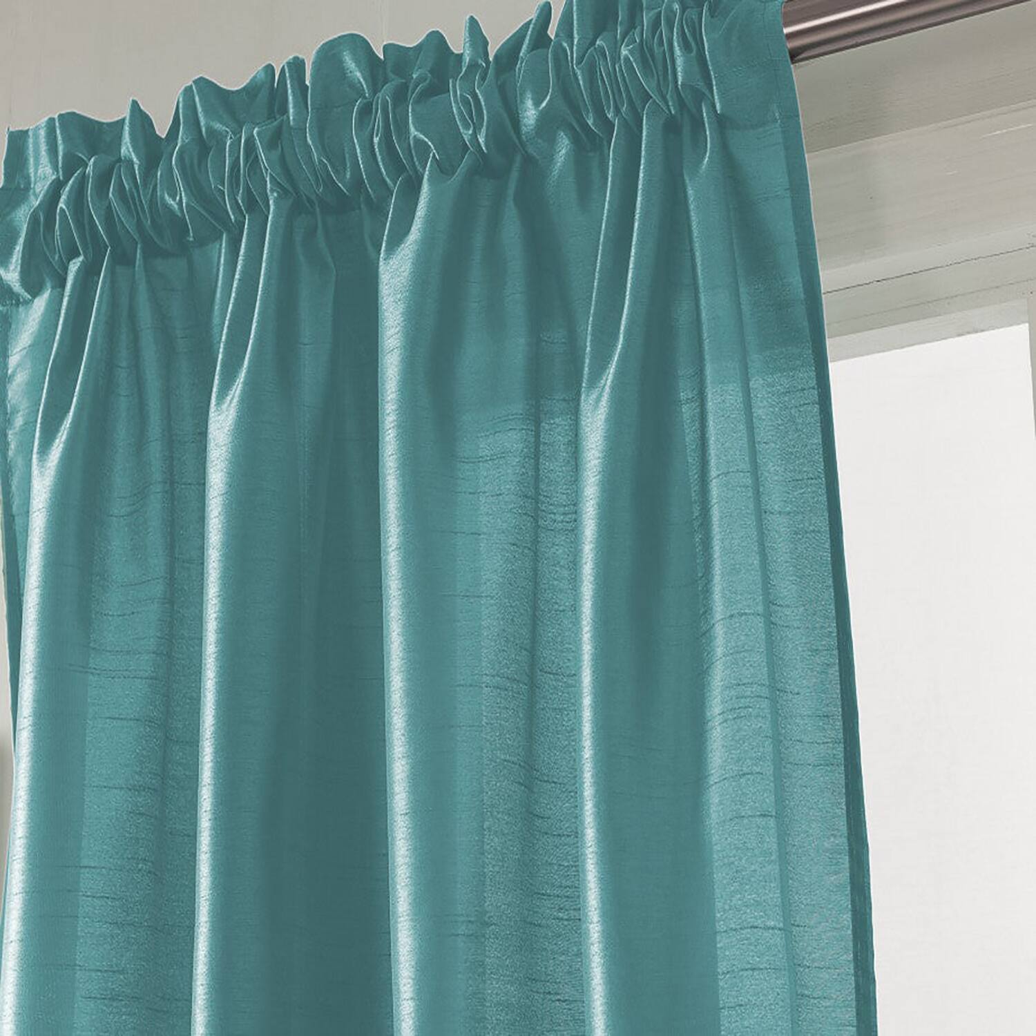 Left. RT Designers Collection - RT Designers Collection 100% Polyester 82 GSM Faux Silk Nikki Rod Pocket Curtain Panel 54" x 84" Teal - Teal.