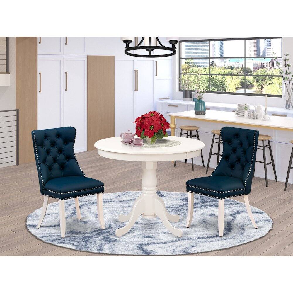 Alt View 7. East West Furniture - 3 Piece Dining Room Furniture Set Consists of a Round Kitchen Table - White.