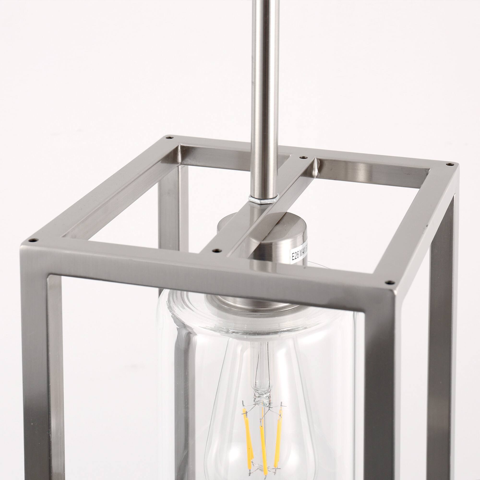 Alt View 4. Jandcase - JANDCASE 1-Light Nickel Pendant Light, Clear Glass Shade, E26 Socket, Non-Integrated Bulbs, for Dining Room - Silver.