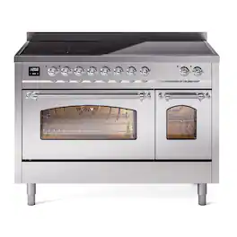 ILVE - Nostalgie II Series 48 in. Induction Range with 6 Induction Elements (Chrome Trim) - Stainless Steel