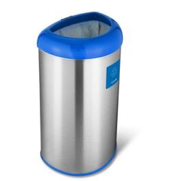 Hivvago - 13-Gallon Stainless Steel Recycle Bin with Open Top - Blue