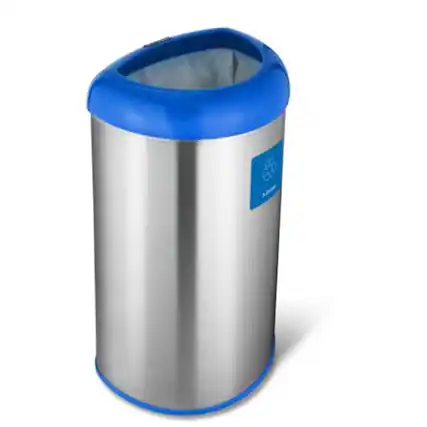 Front. Hivvago - 13-Gallon Stainless Steel Recycle Bin with Blue Open Top - Blue.