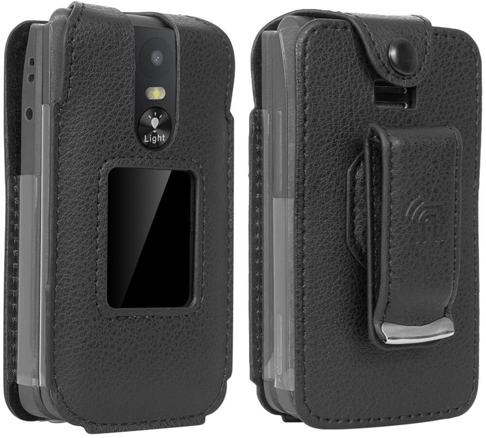 Alt View 9. Nakedcellphone - Case for Jitterbug Flip 3 Phone - Vegan Leather with Belt Clip - Black.