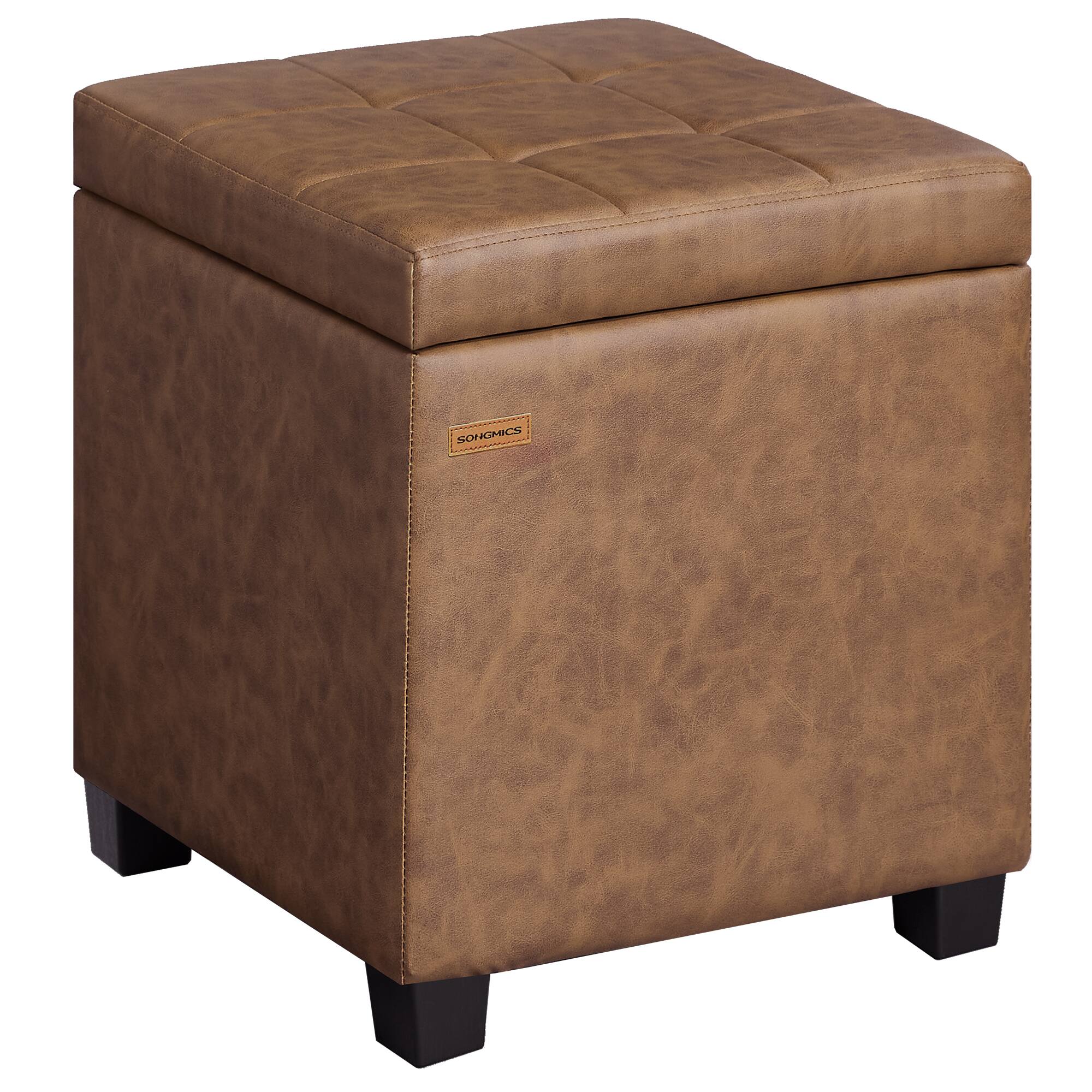 Songmics Home - Square Storage Ottoman, Foot Stool Footrest with Legs, Ottoman Cube with Hinged Lid, for Living Room, Bedroom - Coffee Brown