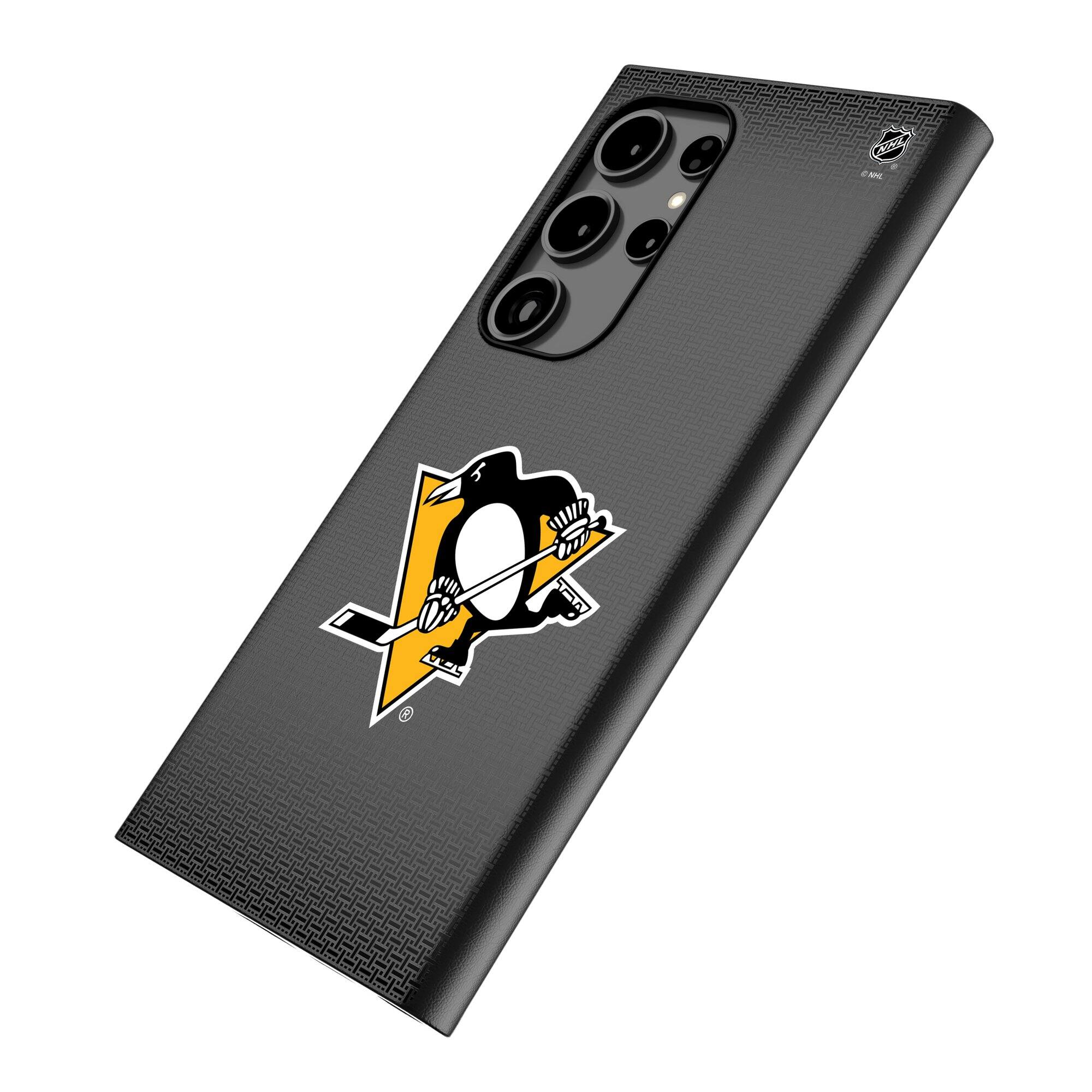 Alt View 1. Keyscaper - Pittsburgh Penguins Linen Galaxy Magnetic Bump Case - S24 - Black.