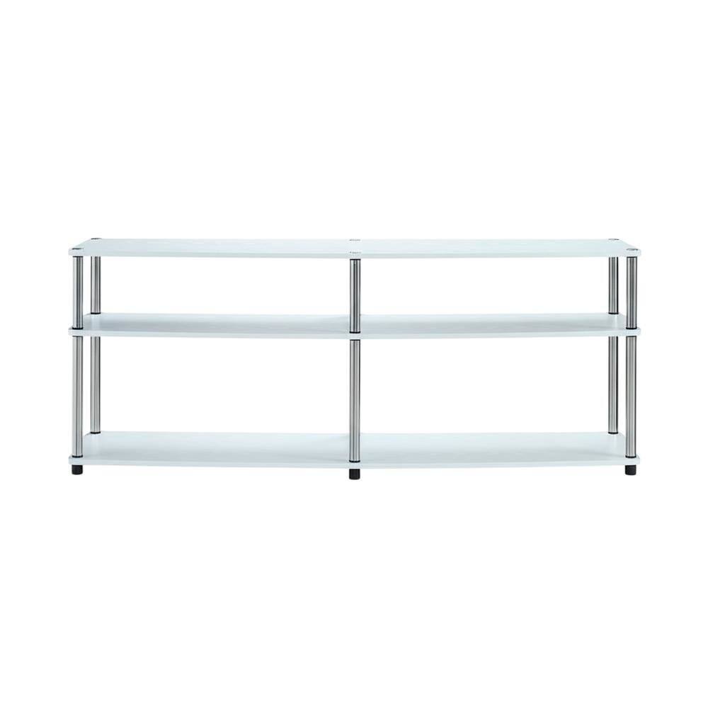 Alt View 3. FurniFact - White 3-Tier TV Stand with Particle Board Construction and Stainless Steel Poles - White.