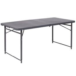 Emma + Oliver - 4-Foot Height Adjustable Bi-Fold Plastic Folding Table with Handle - Dark Gray
