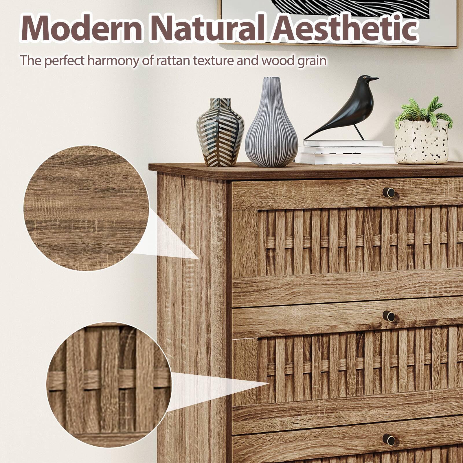 Modern Natural Aesthetic  
The perfect harmony of rattan texture and wood grain