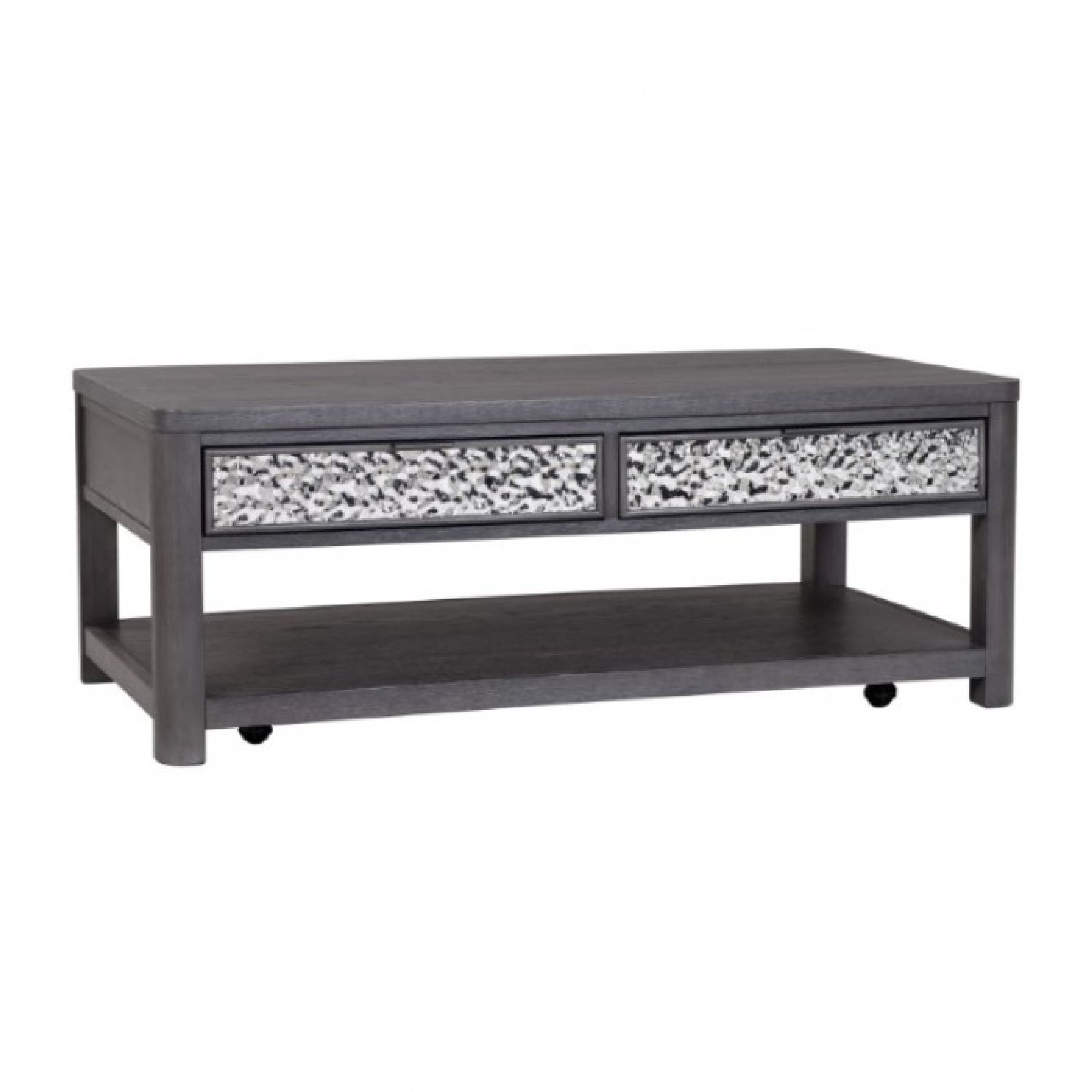 Manhattan Lane - Zoko 48 Inch Coffee Table, Caster Wheels, Drawers, Rubberwood - Ash Gray