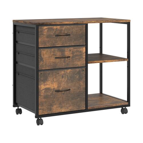 Alt View 2. Winado - Mobile 3-Drawer Rolling Filing Under-Desk File Cabinet with Adjustable Storage 2 Shelves, 28" Tabletop Printer Stand - Rustic Brown.