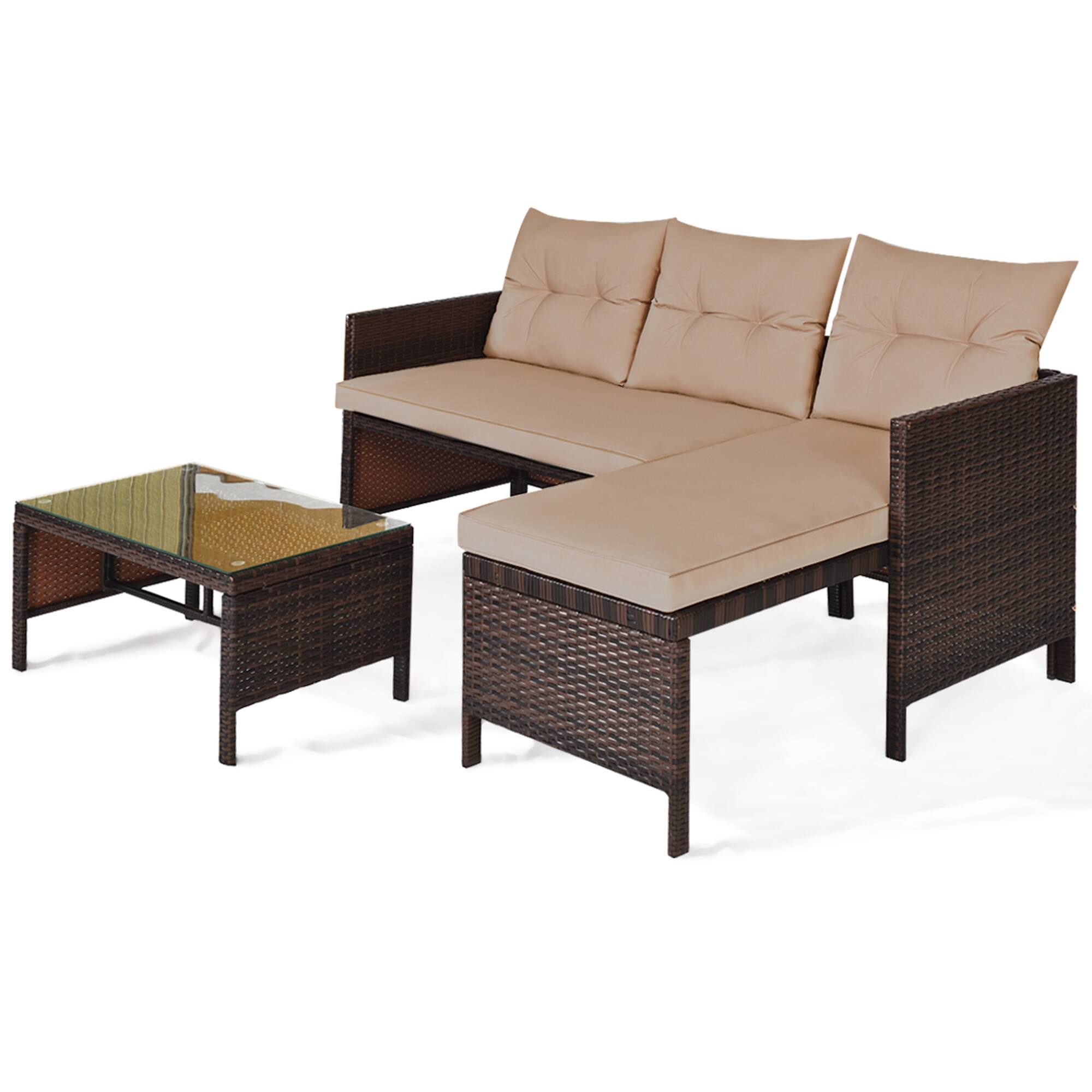 Alt View 4. Gymax - Gymax 3PC Rattan Furniture Set Outdoor Patio Couch Sofa Wicker Set - Mix brown.