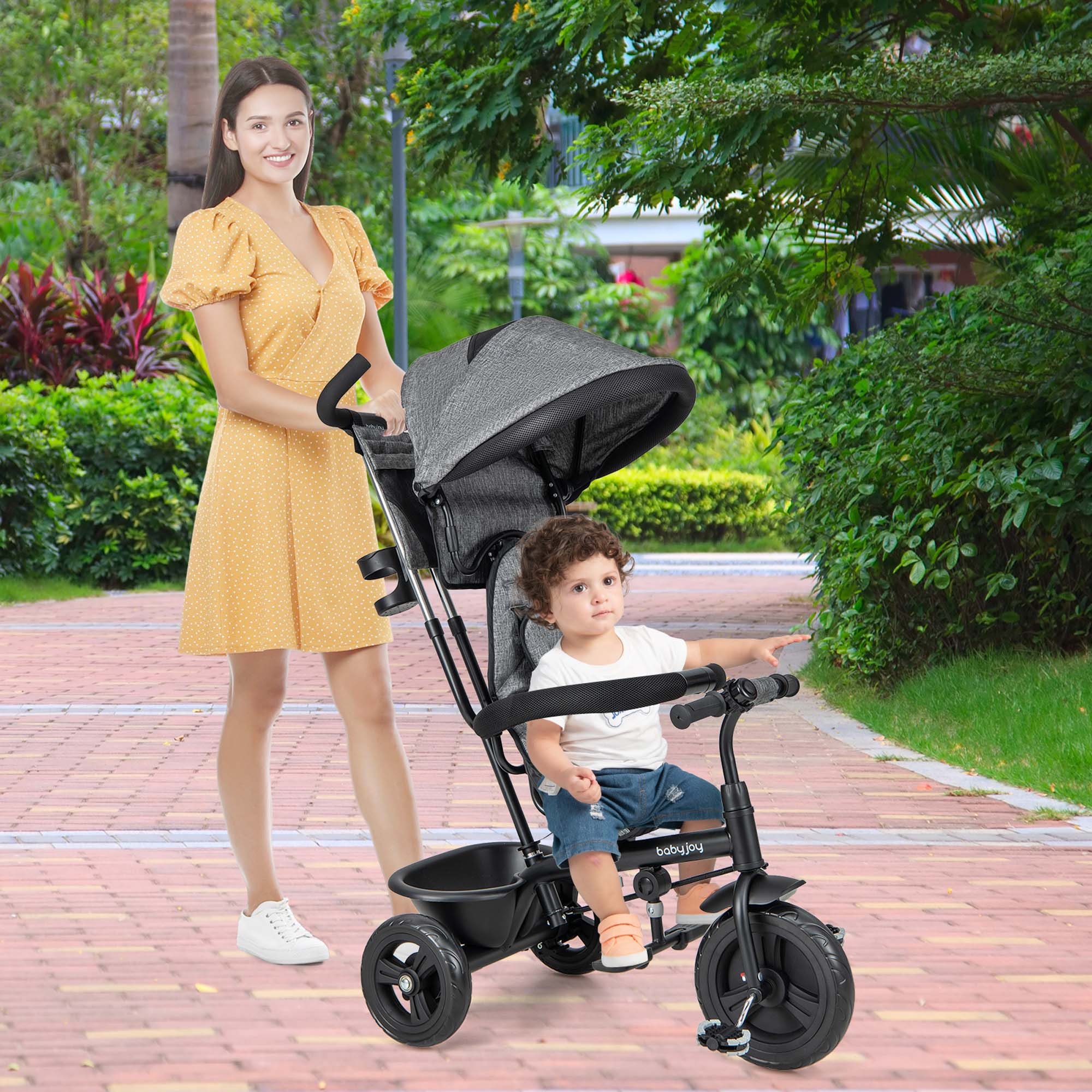 Alt View 1. Costway - Costway 4-in-1 Multifunctional Tricycle Kids Trike with Removable Canopy & Push Handle - Gray.