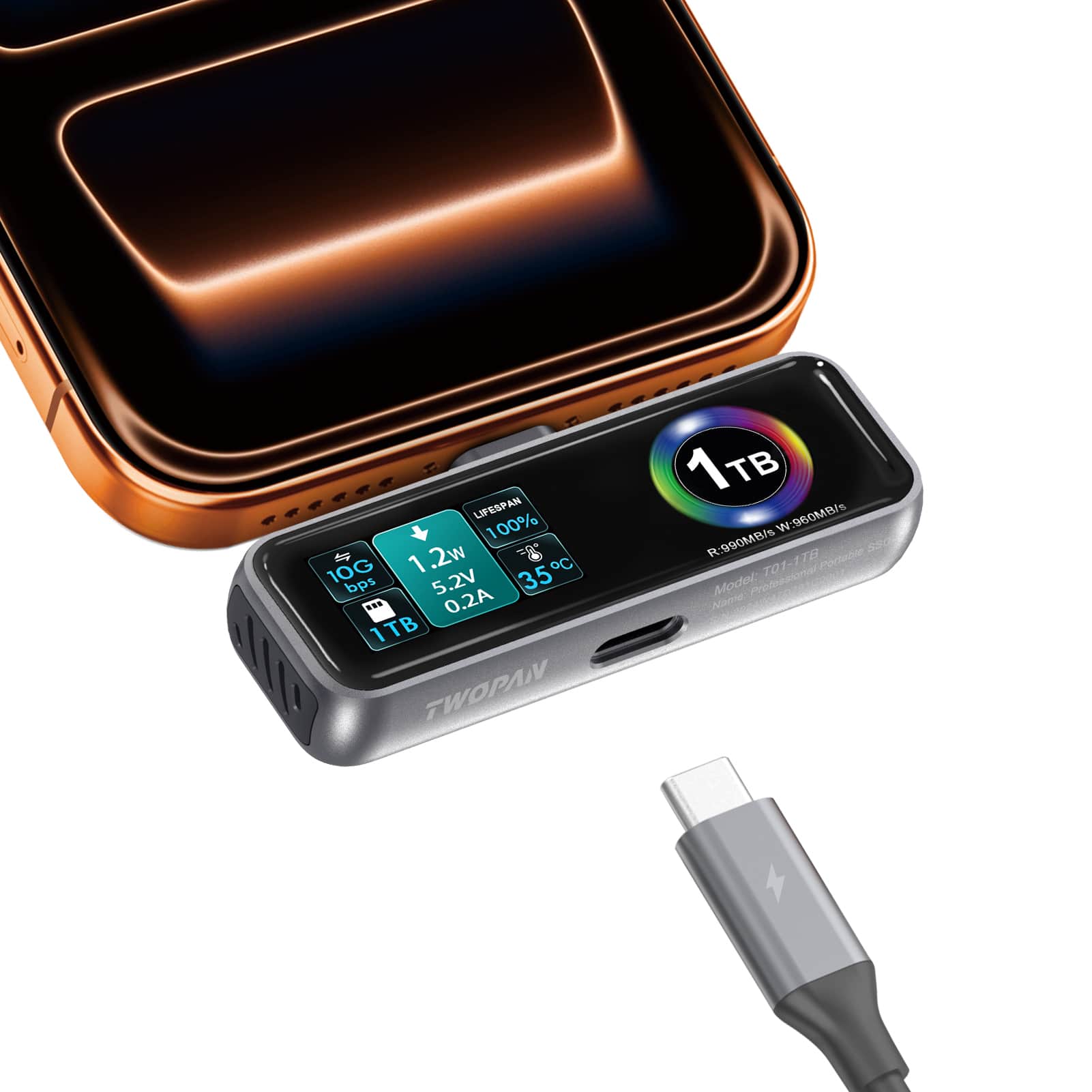 TWOPAN Mag Safe iPhone SSD for ProRes 4K Video Shooting, 1TB