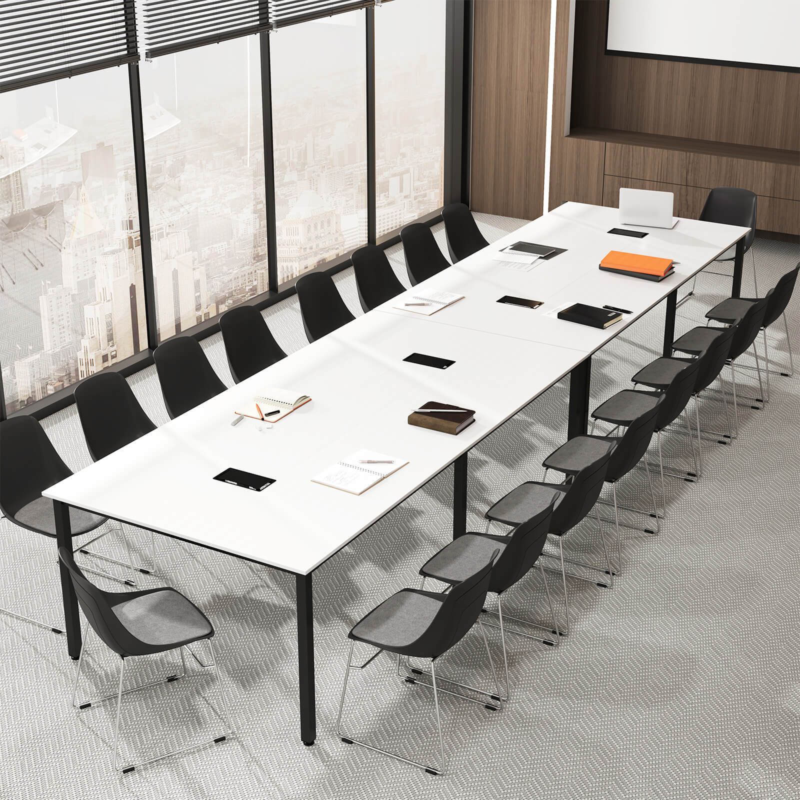 Alt View 3. Costway - Costway 2 PCS 95" x 48" Large Meeting Table Seats up to 10 People 2 Cable Grommets for Office - White.