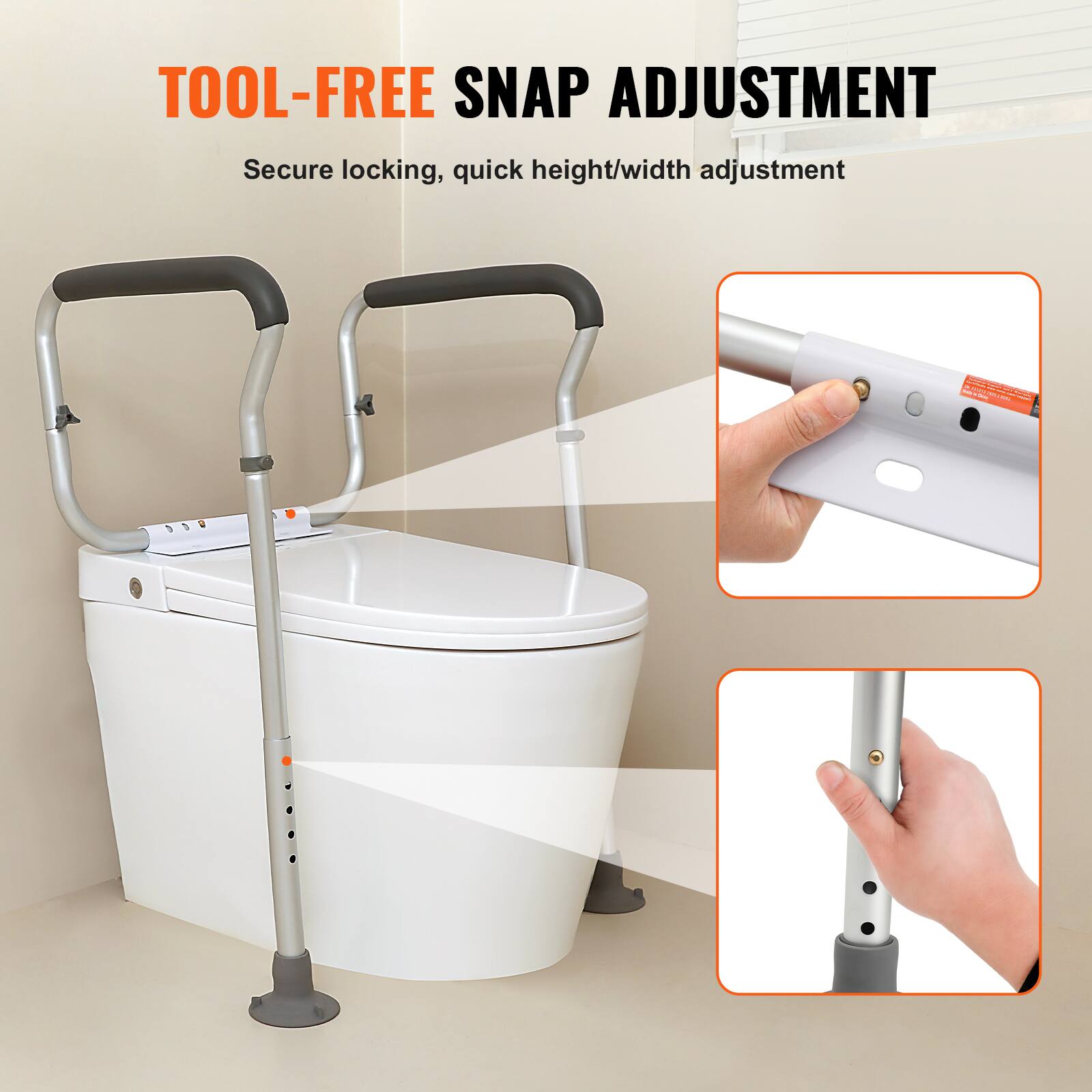 TOOL-FREE SNAP ADJUSTMENT
Secure locking, quick height/width adjustment