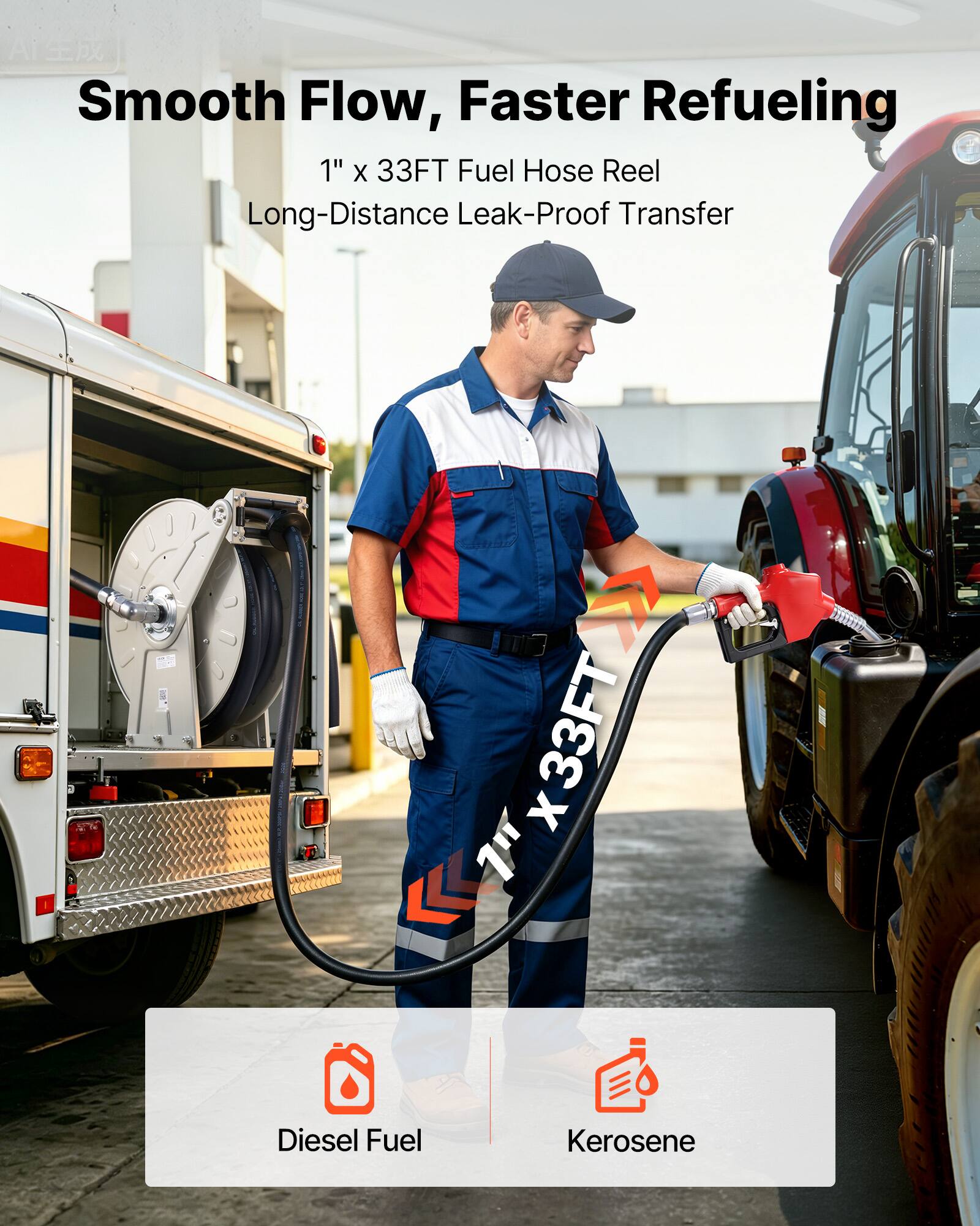 Smooth Flow, Faster Refueling

1" x 33FT Fuel Hose Reel Long-Distance Leak-Proof Transfer

Diesel Fuel
Kerosene