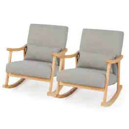 Costway - Set of 2 Rocking Chairs with Pillow Rocking Armchairs with Rubber Wood Frame - Gray
